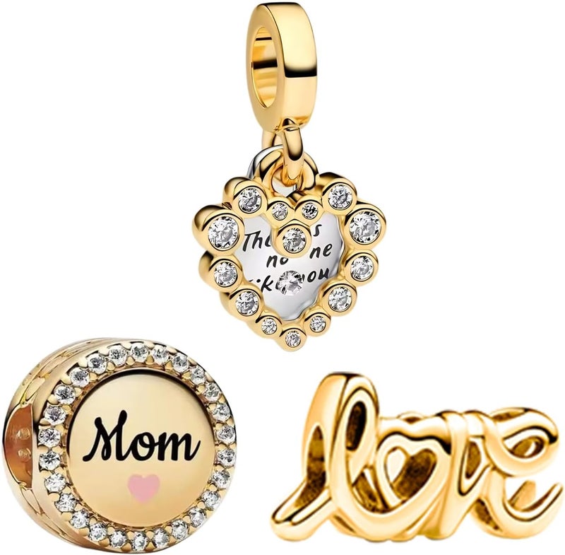 YUMINN 925 Sterling Silver Charms for Bracelets Gold Love and Heart Charms Cherry Blossom Dangle Beads Jewelry for Women - Image 1